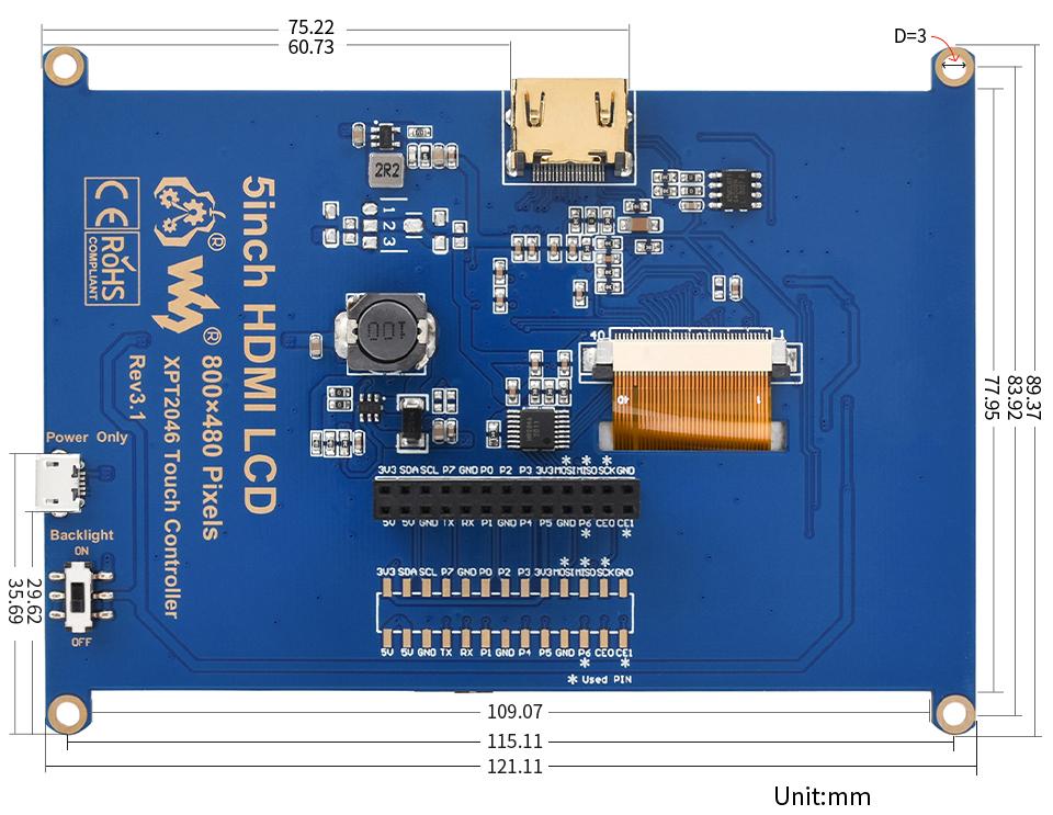 waveshare 5inch HDMI LDC(B)液晶タッチパネル Amazon.co.jp: waveshare 5インチ Raspberry Pi TFT LCD
