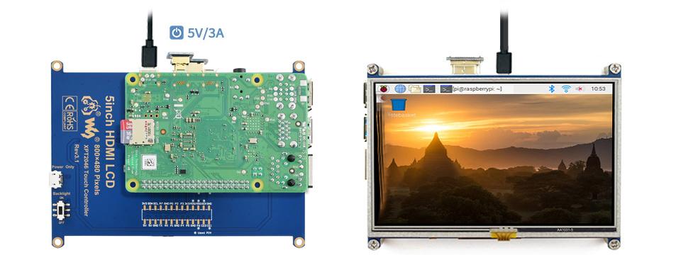 Waveshare Raspberry Pi用5インチHDMI接続 抵抗膜式タッチ